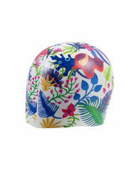 Arena HD Picture Print swim cap in white with colorful multi design, made for comfortable fit during swimming.