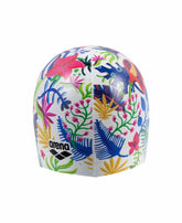 Arena HD Picture Print swim cap in white and multicolor, featuring a vibrant graphic design for competitive swimming.