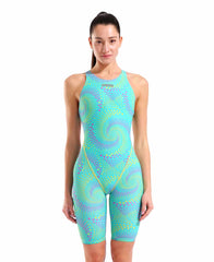 Arena Women's Powerskin ST Next Ltd Edition kneesuit in Fireflow Seaglass with sleek design and textured fabric for competitive swimming.