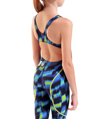 Arena Girls Powerskin ST Next Aqua Gleam limited edition kneesuit featuring sleek aqua and gleam design, close-up of the suit's fabric.