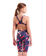 Arena Girls Powerskin ST Next Aqua Gleam limited edition kneesuit in red, white, and blue with sleek swimwear design.
