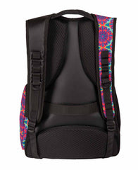 Arena All Set Allover Backpack 45L with floral pattern, durable fabric, adjustable straps, and multiple compartments.