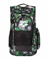 Arena All Set Allover Backpack 45L with vibrant Kente fabric design, spacious and durable for travel and daily use.