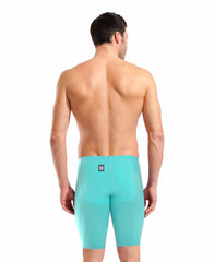 Arena men's Powerskin Impulso limited edition jammer in water and shocking pink, featuring sleek, high-performance swimwear design.