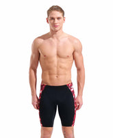 Black and red Arena men's Wave swim jammer, shown with a sleek fit and elastic waistband for competitive swimming.