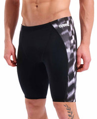 Black Arena men's Wave swim jammer with sleek design, featuring the brand logo and a snug fit for competitive swimming.