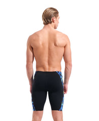 Arena men's Wave Aqua Gleam swim jammer in black and multi-color design, featuring a sleek, form-fitting style for competitive swimming.