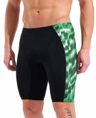 Arena men's Wave swim jammer in black and team green, featuring a sleek fit and durable fabric for competitive swimming.