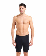 Arena men's black and white swim jammer, fitted athletic swimwear for competitive swimming or training.