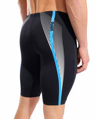 Arena men's dynamic swim jammer in black and white, featuring a snug fit and streamlined design for competitive swimming.