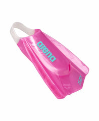 Arena Powerfin Pro Flex shimmered pink fins for swimming, featuring a flexible design and sleek aesthetic, ideal for competitive swimming.