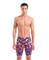 Arena men's Powerskin Air3 Aqua Gleam limited edition jammer in red, white, and blue, close-up view of the swim jammers.