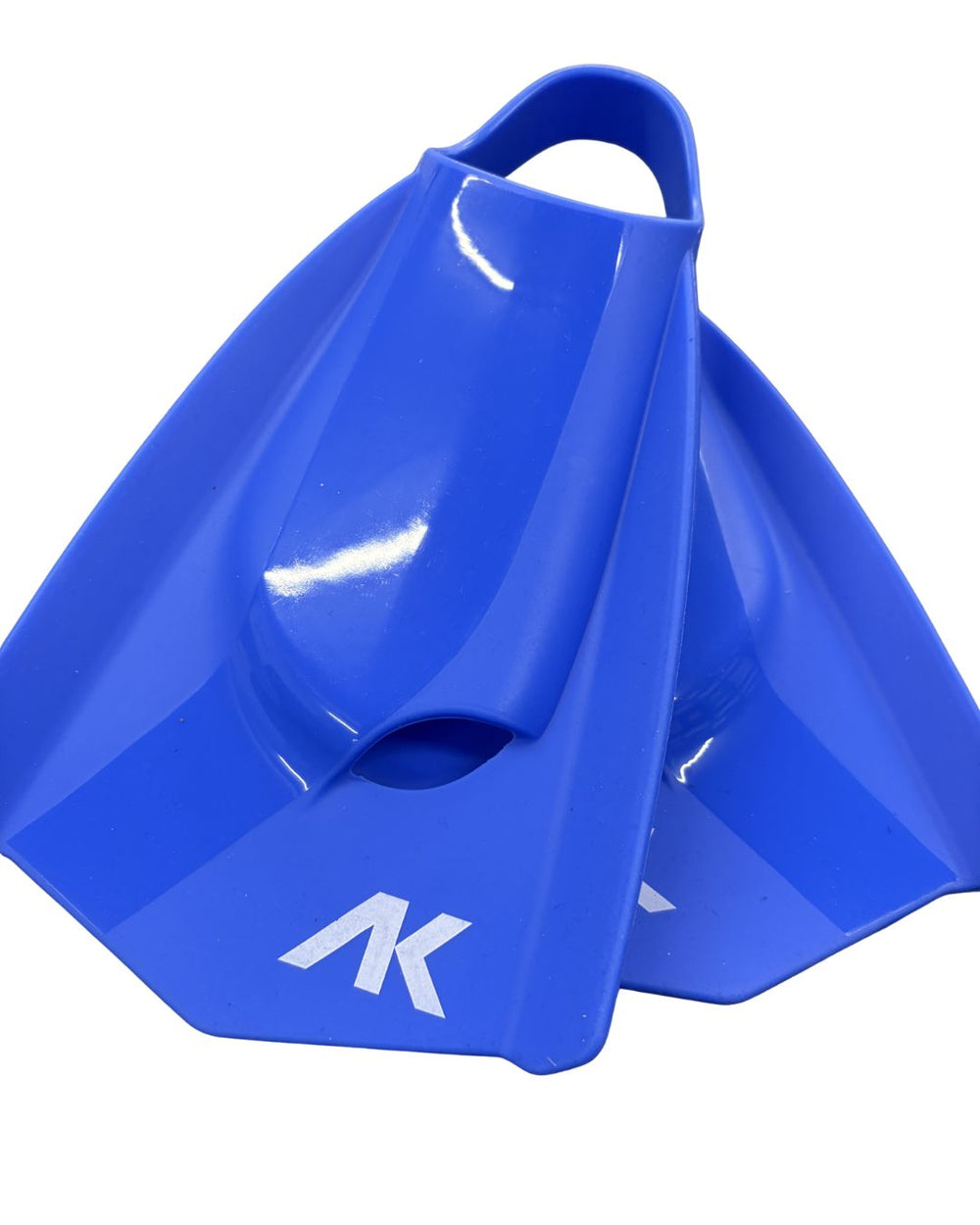 Allens Swimwear AK Training Fins in royal blue, shown from a side angle, designed for swim training and performance.
