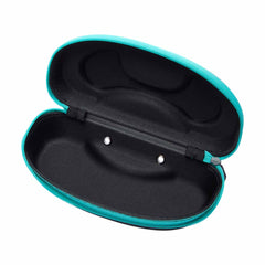Black and turquoise Zoggs Elite goggle case with zipper closure, designed for storing and protecting swimming goggles.
