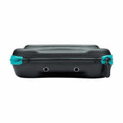Zoggs Elite Goggle Case in black and turquoise, durable waterproof case designed to protect swimming goggles.