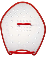 TYR Catalyst Stroke Training Paddle in clear plastic for swim training, featuring ergonomic design and adjustable straps.