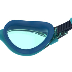Speedo Biofuse 2.0 goggles in coastal teal and jade with clear lenses, adjustable strap, and comfortable fit.