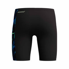 Speedo boys' digital panel jammer in anthracite and pale clover, showing a snug fit and sleek design for competitive swimming.
