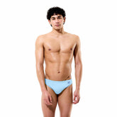 Speedo men's solid brief swimwear in blue, featuring a classic design and snug fit for comfortable swimming.