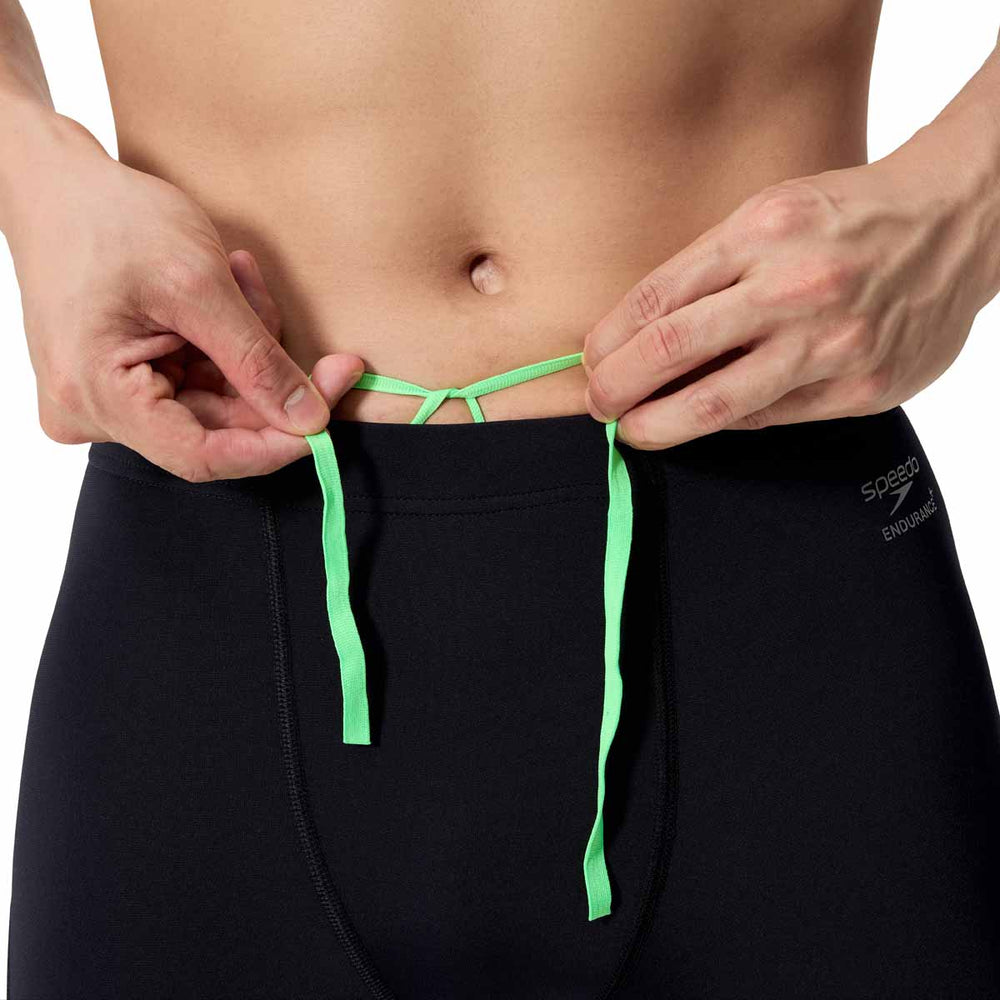 Speedo men's printed side spliced jammer in firework burst and black with vibrant design and sporty fit.
