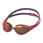 Speedo Fastskin Pure Focus mirrored swimming goggles in regal red with smoke lenses, designed for competitive swimming.