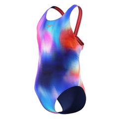 Speedo Girls Print Leaderback Swimsuit - Post It Pink