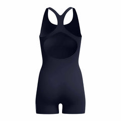 Speedo Women's Endurance+ Legsuit in True Navy, close-up showing sleek swimwear design and durable fabric for competitive swimming.
