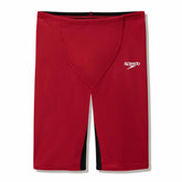 Speedo Boys Fastskin Junior Endurance+ Max high-waisted jammers in regal red and black, designed for competitive swimming.