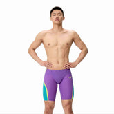 Speedo Men's Fastskin LZR Pure Intent 2.0 Jammers in grape, blue, and yellow with sleek swimwear design.