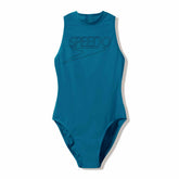 Speedo Women's Endurance+ Logo Hydrasuit Swimsuit in teal abyss, sleek design with Speedo branding and full coverage for swimming.