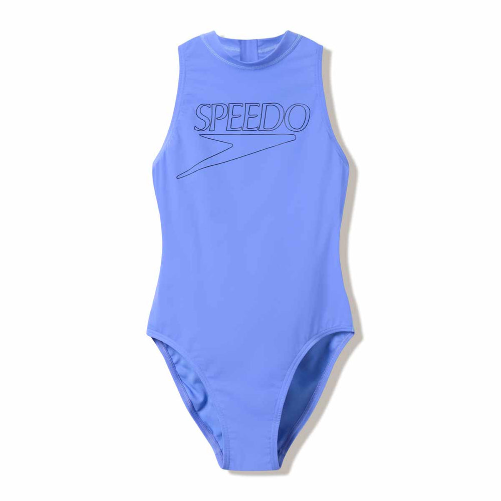 Speedo women's Endurance+ Logo Hydrasuit swimsuit in moonlight lavender, featuring a sleek design and logo detail.