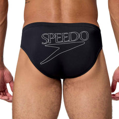Speedo men's Endurance+ logo brief in anthracite, 2.5-inch swimwear with branding and a snug fit, designed for swimming.