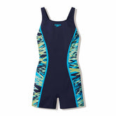 Speedo women's Hyperboom Splice muscleback legsuit in anthracite and hyper teal, featuring a sleek, athletic design for swimming.