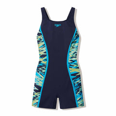 Speedo women's Hyperboom Splice muscleback legsuit in anthracite and hyper teal, featuring a sleek, athletic design for swimming.