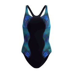 Speedo Womens Print Medalist Swimsuit - Anthracite Grey