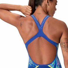 Speedo Women's Fastskin LZR Pure Intent 2.0 openback kneeskin swimsuit in blue and multi-color design.