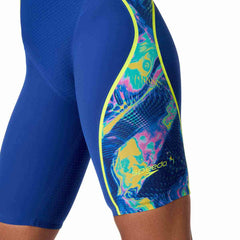 Speedo Women's Fastskin LZR Pure Intent 2.0 openback kneesuit in blue and multi-color, designed for competitive swimming.