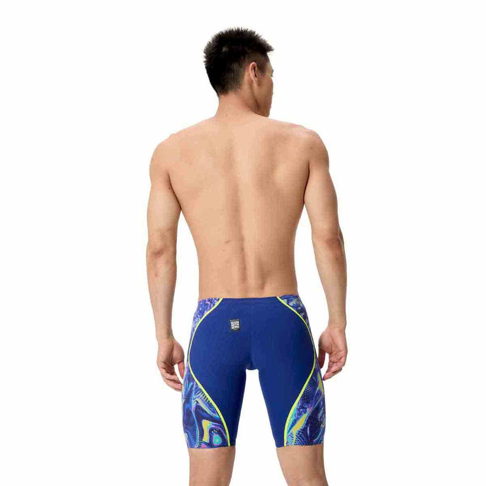 Speedo men's Fastskin LZR Pure Intent 2.0 jammers in blue and multi-color, designed for competitive swimming.