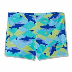 Speedo boys print aquashorts in deep sapphire with colorful pattern, designed for swimming and water activities.