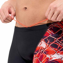 Speedo men's Fastskin LZR HyperPro printed jammer in black and electric veil, designed for competitive swimming.