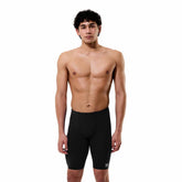 Speedo men's solid Endurance+ Max Jammer in Team Black, close-up of black swim jammer for competitive swimming