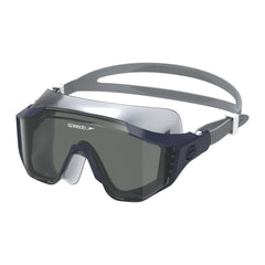 Speedo Aquapulse Pro swim goggles in peacoat and smoke color, featuring a sleek design with clear lenses and adjustable straps.