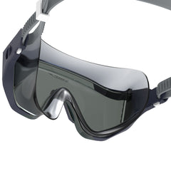 Speedo Aquapulse Pro swimming goggles in peacoat and smoke color, featuring adjustable straps and a sleek, low-profile design.