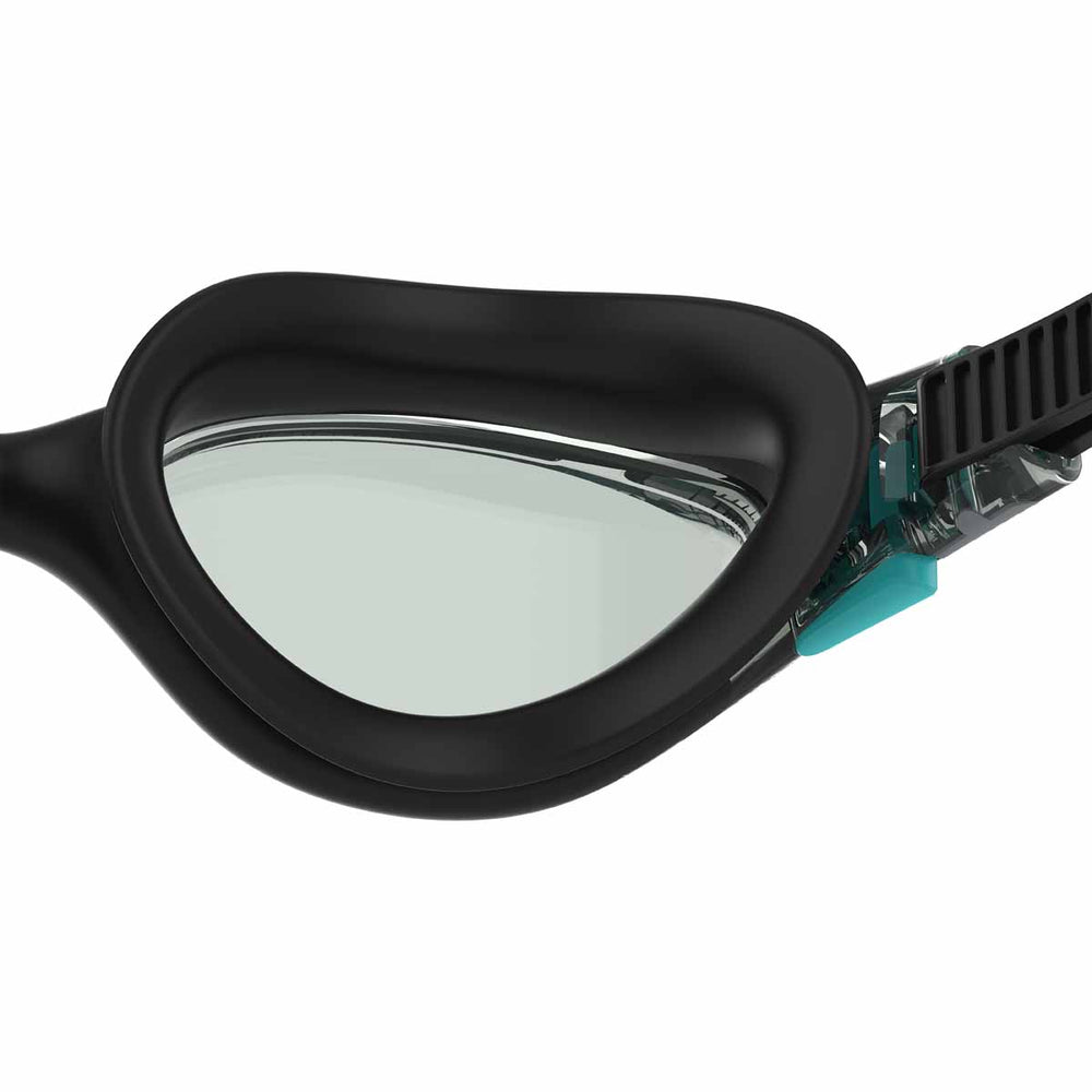 Speedo Biofuse 2.0 optical goggles in black and steel with adjustable straps, designed for clear underwater vision.