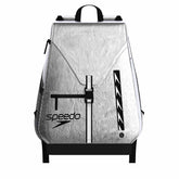 Speedo 35L limited edition matte silver team backpack with adjustable straps and multiple compartments.