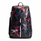 Speedo 35L Team Bag backpack in Splatter Matter Black with multiple compartments and adjustable straps for sports and travel use.