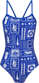 Amani girls Bluesol Proback one-piece swimsuit in blue and white with a sporty design, suitable for swimming and beachwear.