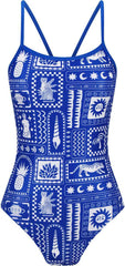 Amani girls Bluesol Proback one-piece swimsuit in blue and white with a sporty design, suitable for swimming and beachwear.