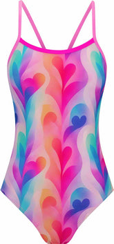 Amanzi girls' Lovella Proback one-piece swimsuit in multicolor with floral pattern, suitable for swimming and beach activities.