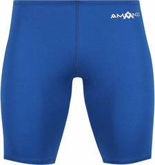 Amani Boys Neptune Navy Jammers, swimwear for boys with a navy blue design, featuring the Amanzi brand logo and snug fit.